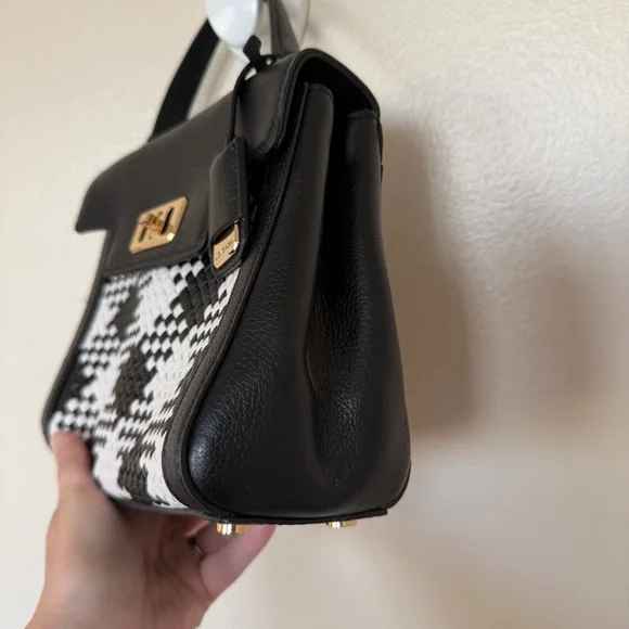 MICHAEL KORS Women's Karson Mini Leather Satchel Optic White Black - Picture 4 of 10